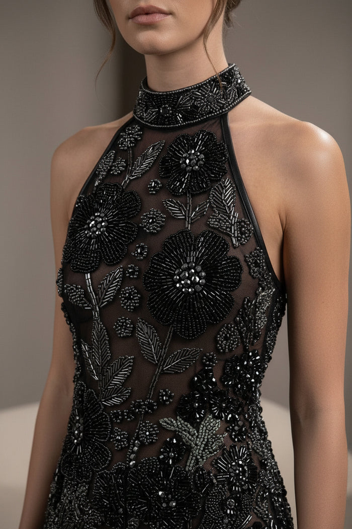 Hand Embellished Black Halter