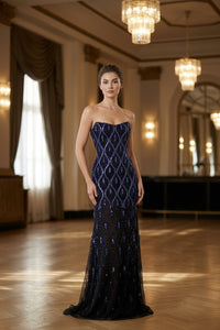 Hand Embellished Black Halter Dress