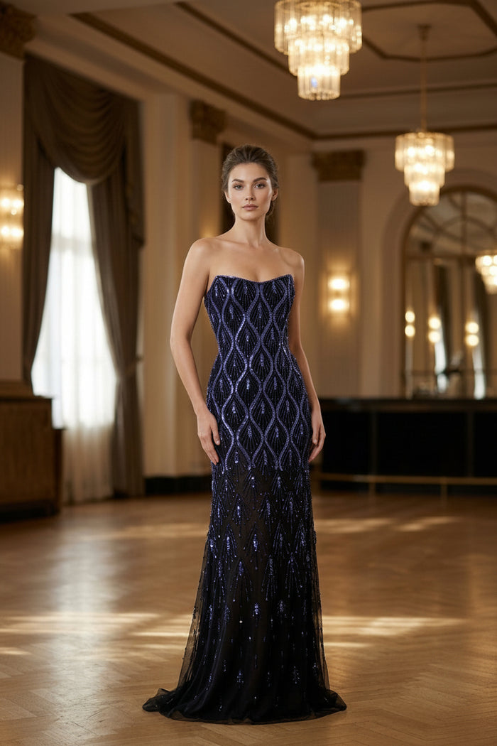 Hand Embellished Black Halter Dress